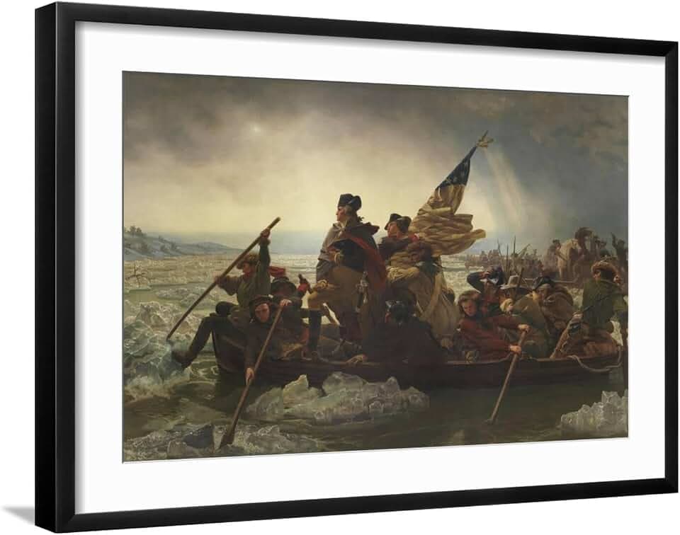 ART.COM Wall Art Print Painting of George Washington Crossing the Delaware on Black Frame by Stocktrek Images, 29" x 21"