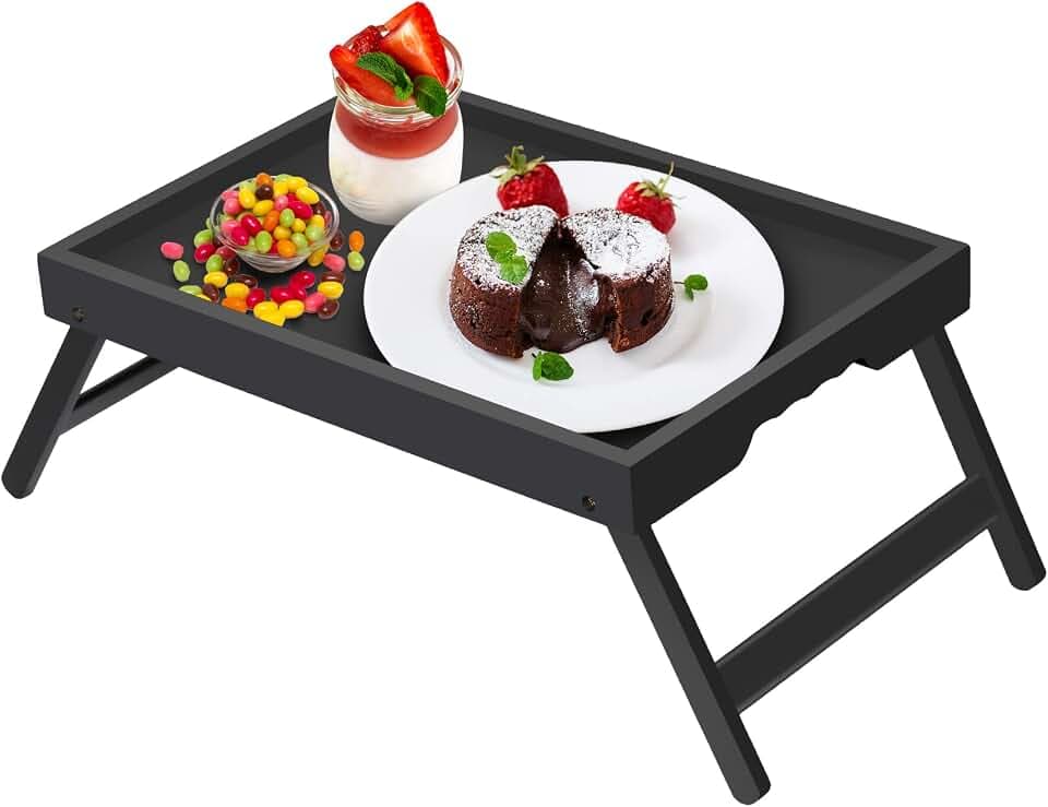 Artmeer FSC 100% Bamboo Bed Tray with Folding Legs, Medium, Black