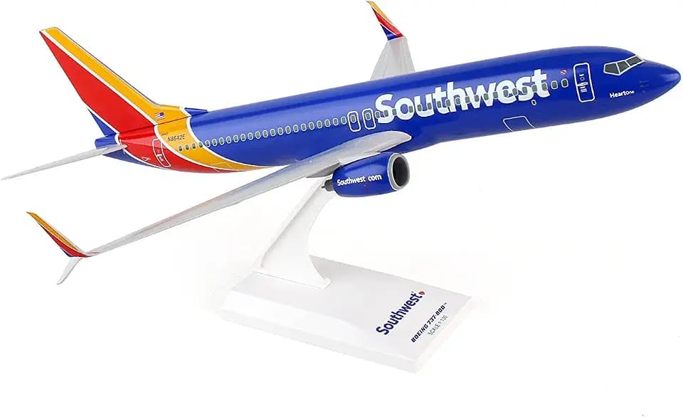 Sky Marks Southwest Airlines Boeing 737-800 1/130 Airplane Model Kit – New Livery Heart Blue Collectible with Display Stand for Adult Collectors Ages 14+