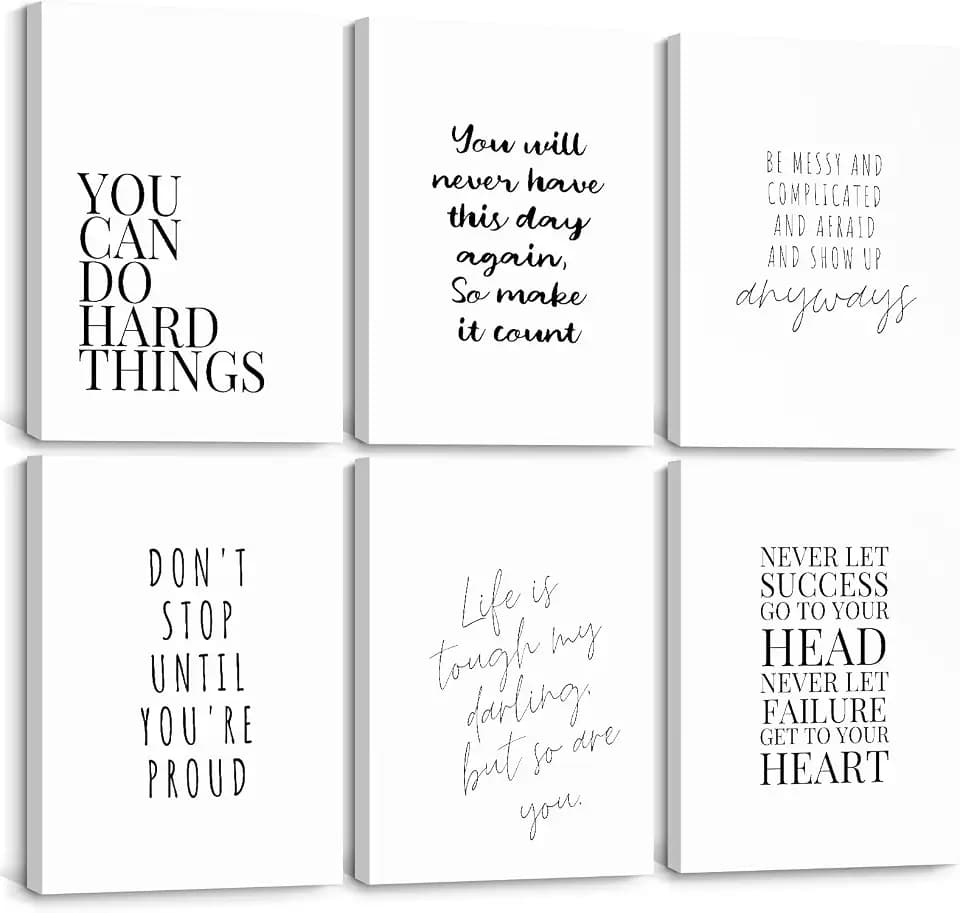 Office Inspirational Wall Art Decor Motivational Quotes Canvas Wall Art Positive Classroom Posters Pictures Office Inspirational Work Artwork for Women Home Bedroom 8x10 Inch Wrapped Canvas Set of 6