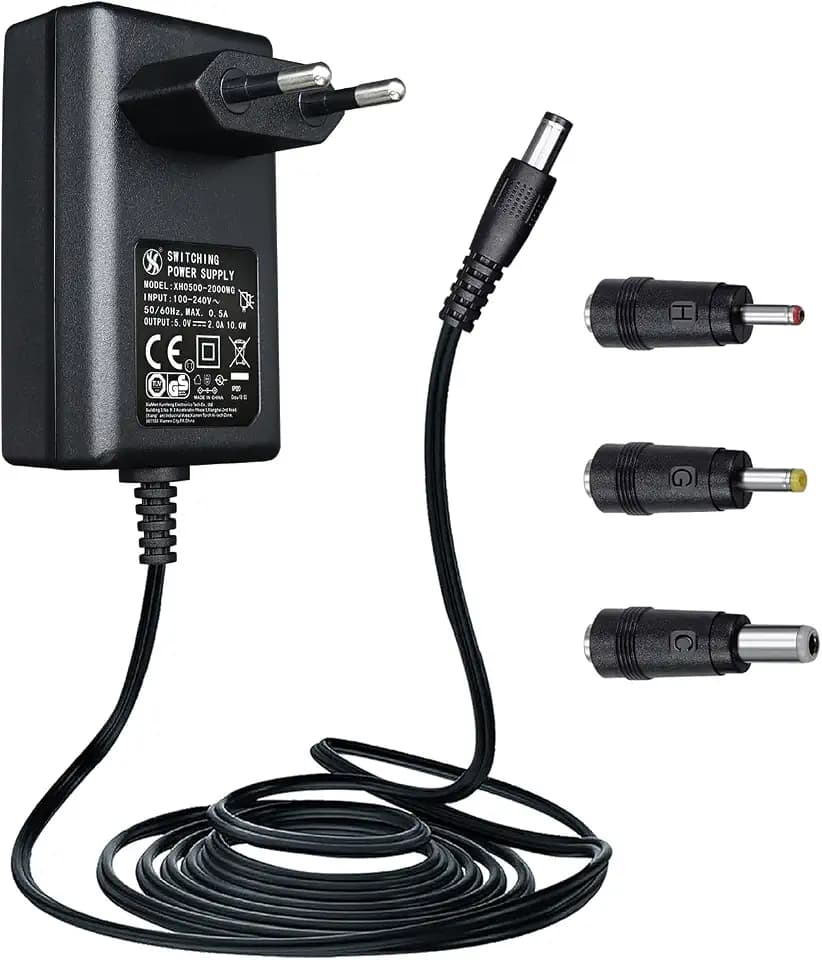 5V 2A 1,8M Netzteil mit 3 DC-Steckern, AC/DC 10W 2000mA 1500mA 1000mA 500mA Netzkabel für Babyphone, Router, Lautsprecher, TV-Box, Graco-Schaukel, Webcam, Tablet – CE-Zertifiziert