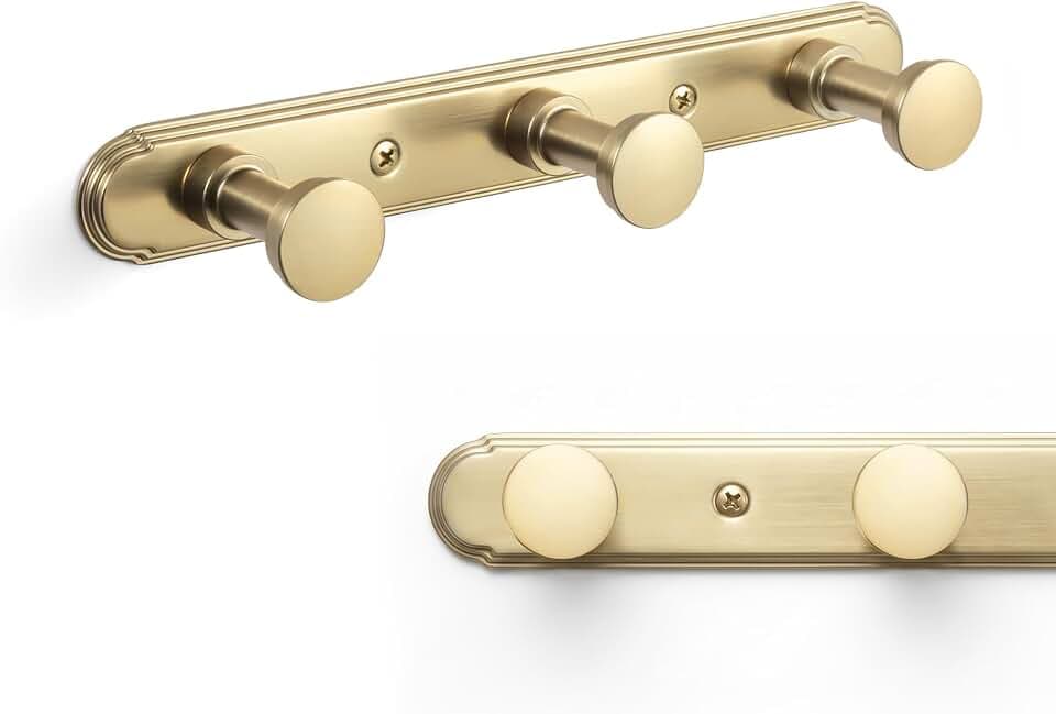1 Pack Coat Rack Wall Mounted Champagne Bronze Solid Wall Hooks, Champagne Brass Towel Rack Zinc Alloy & Aluminum Coat Hooks for Bag Hat Clothes Scarf 2611UBR-H014-3