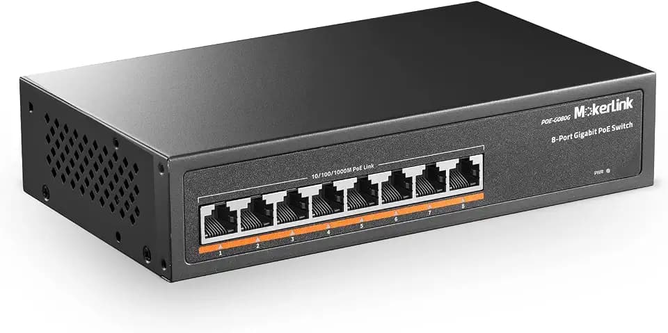 MokerLink 8 Port Gigabit PoE Switch, 8 PoE+ Ports 1000Mbps, 802.3af/at 120W, Unmanaged Plug and Play, Robustes Metall Ohne Lüfter