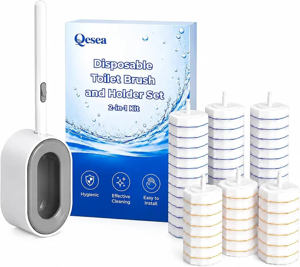 Disposable Toilet Bowl Brush and Holder Set – 40 Refills Included, No-Touch Toilet Wand Cleaning System, Toilet Brush & Holder for Bathroom, Hygienic Toilet Bowl Cleaner Starter Kit