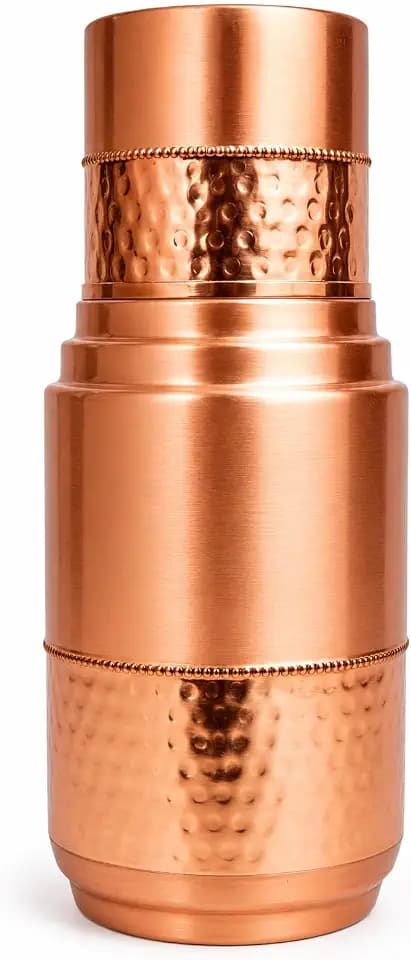 Dual-Tone Hammered Copper Flask Pot – 950 ml Pure Copper Water Bottle/Pitcher – Handmade Ayurvedic Copper Vessel for Drinking Water – Traditional Metal Flask for Home & Kitchen
