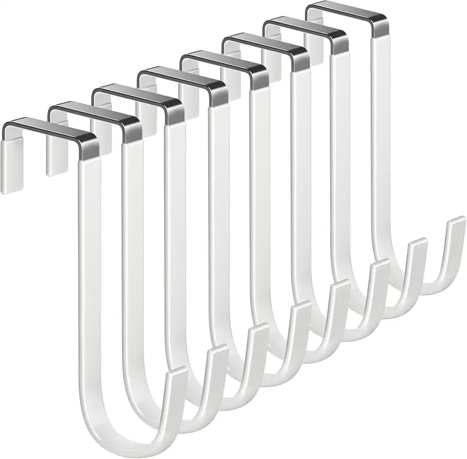 Mars-Rock Single Over Door Steel Hooks 8 Pack Fit 1-3/8" Door 5.5" White