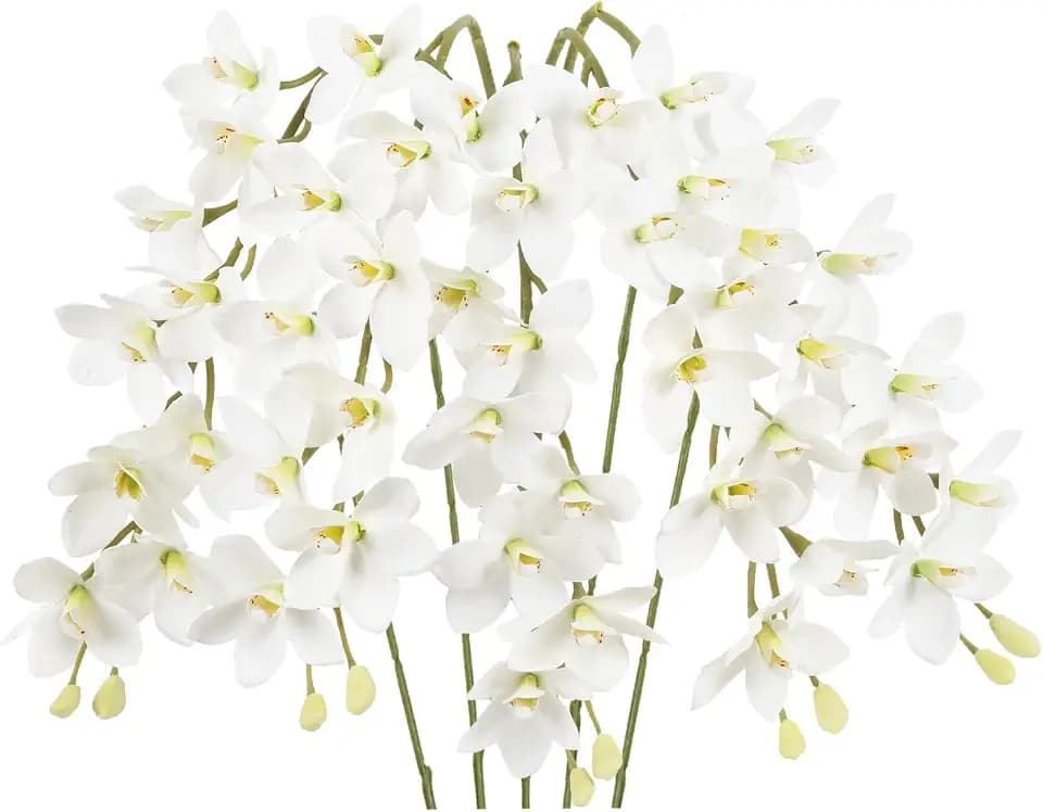 IPOPU White Orchid Artificial Flowers 5 Pcs Real Touch Orchids with Stem for Vase Wedding Party Table Centerpiece DIY Home Office Decor