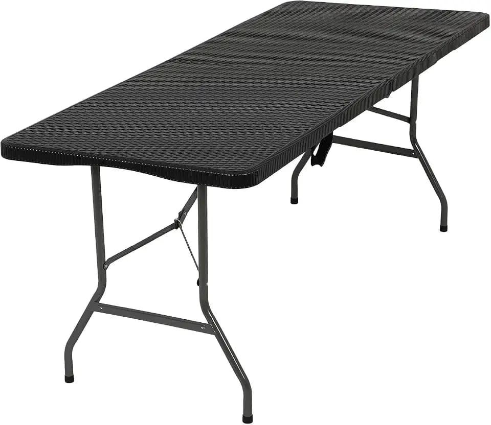 FDW | 6FT Folding Table | Black Ratten | Portable Plastic Table