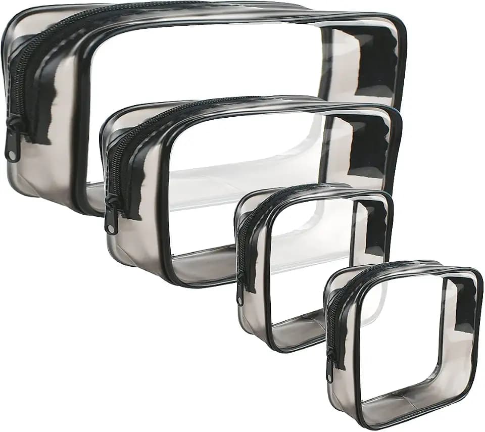 4 Pack Clear Cosmetic Bag for Travel - TSA Approved Toiletry Makeup Pouch - Carry-on Airport Airline Compliant - Portable PVC Waterproof With Zipper for Women - Quart Size Set