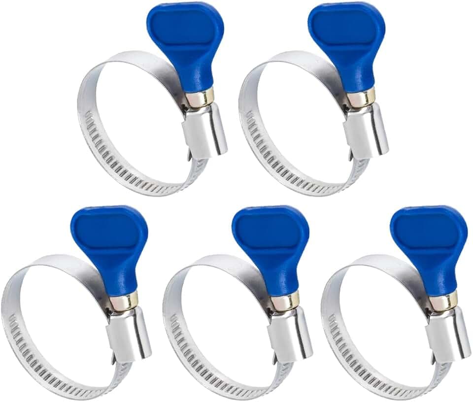 POWERTEC 70247 1-1/2 Inch Key Hose Clamps, Adjustable Stainless Steel Thumb Screw Hose Clamps for Dust Collection, PVC Tubing, Pool Hose Clamp, Pipe Clamp, Worm Gear Clamp, 5 pack
