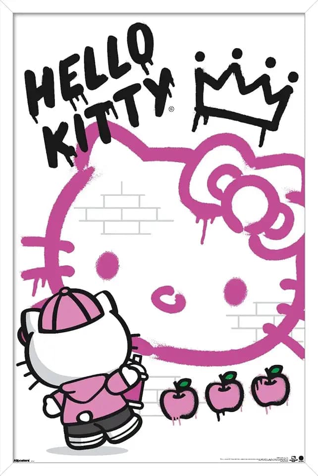 Trends International Hello Kitty: 2016 Graffiti - Street Art Crown Wall Poster, 34L x 22.4W, White Framed Version