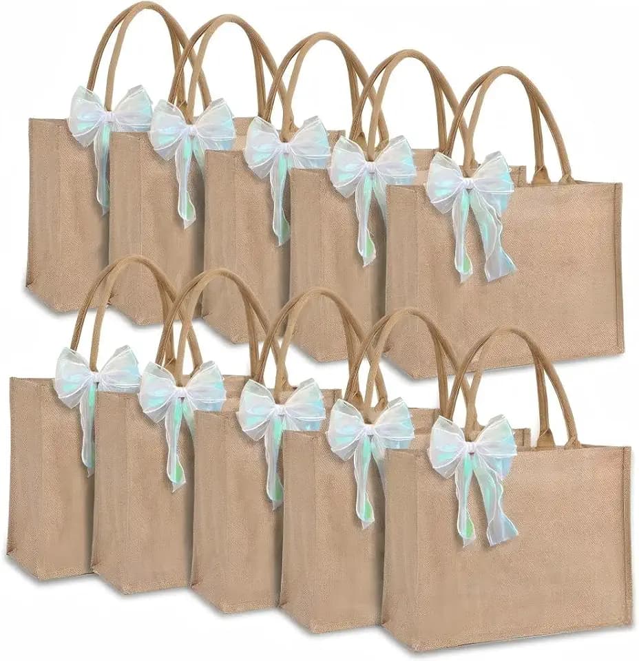 Large Burlap Tote Bags Set with Handles,Jute Tote Waterproof Reusable Bridesmaid