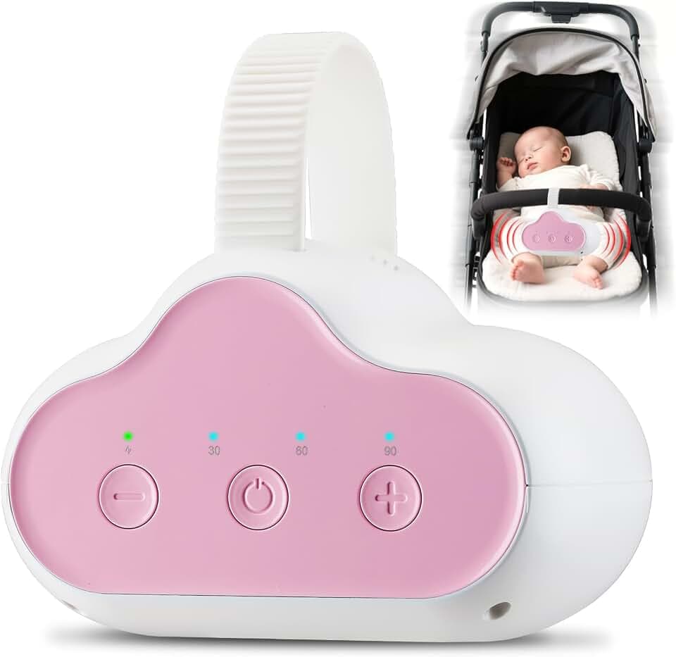 Kinderwagen Schaukler Baby, Wiederaufladbare Einschlafhilfe für Kinderwagen mit 3 Schaukelstufen und 30/60/90 Min Timer, Sanfte Bewegung für Buggy & Kinderwagen Zubehör, USB-C Ladegerät (Rosa)