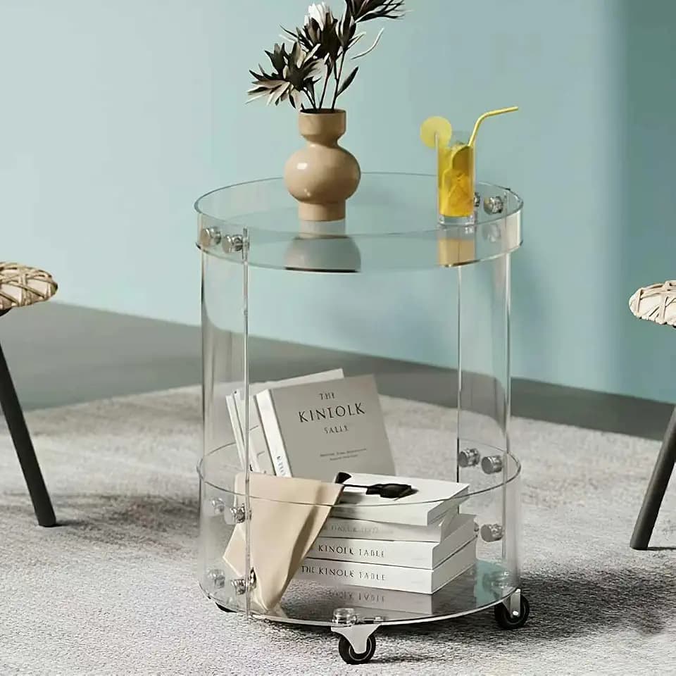 ONELUX Round Acylic Serving Cart for Home,Acylic Side Table on Wheels,Rolling Beverage Storage Shelf for Kitchen Dining Room (2015 (2-Layer))
