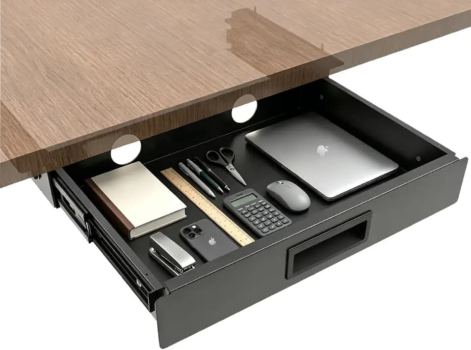 13.4" W Under Desk Drawer Slide Out Storage W/Cable Management