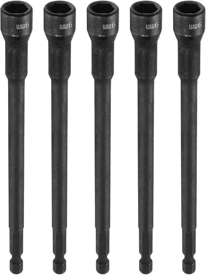 uxcell 5pcs Hex Nut Driver Drill Bit 9mm Metric 6-Point Socket 1/4" Hex Shank Magnetic Setter CR-V Steel Bolt Sockets for Power Drills Impact Drivers, 5.91" (150mm) Long