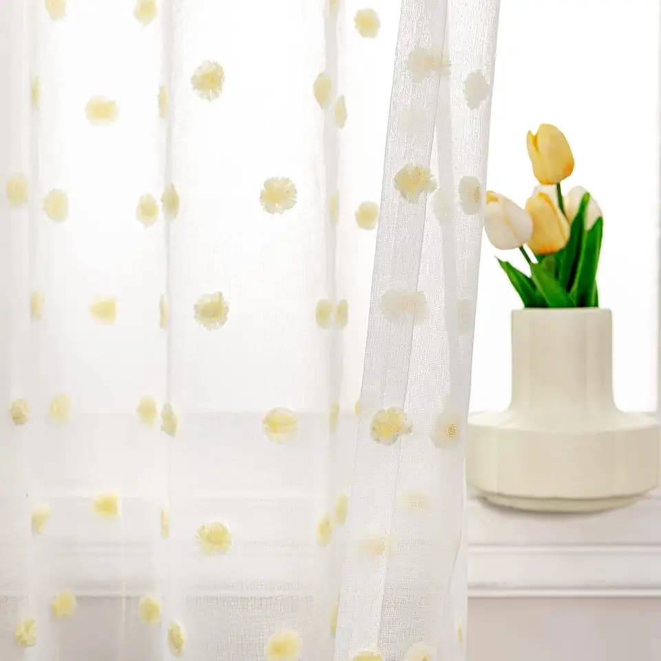 MYSKY HOME Yellow Pom Pom Curtains for Girls Bedroom 63 Inch Long 2 Pieces