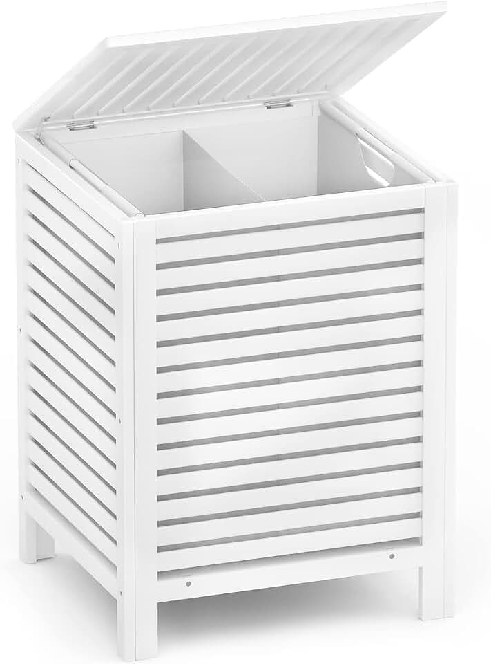Homykic 120L Bamboo Laundry Hamper with Lid and Removable Liner Bag, White