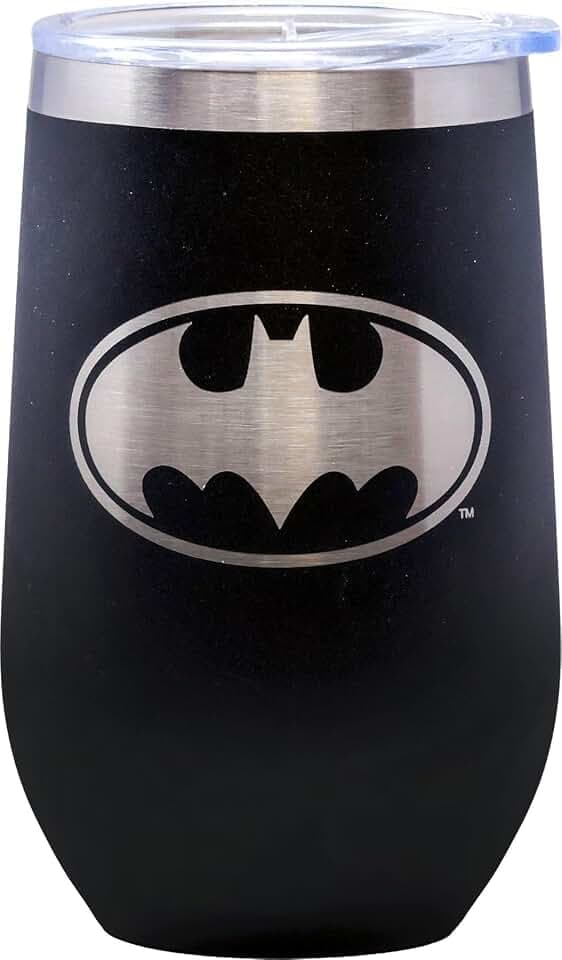 Spoontiques Batman Etched Stainless Steel Tumbler - Insulated Tumbler with Lid - Double Wall Stainless Steel Stemless Glass - 16oz - 5 5/8" Tall