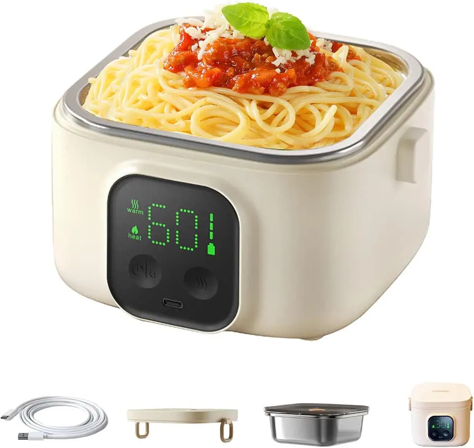 Portable Electric Lunch Box,800ml Capacity,7 Timer & 5 Temperature Settings