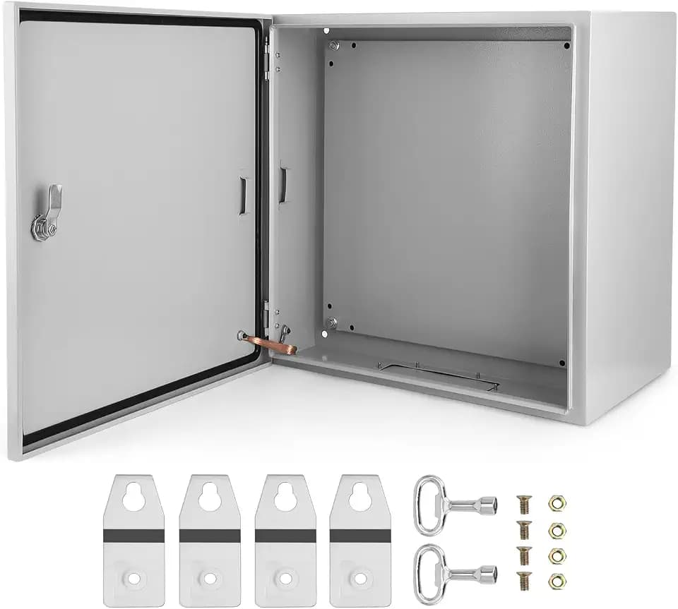 GarveeTech Outdoor Electrical Box, 24x24x12 NEMA 4X Steel Electrical Box, IP66 Waterproof & Dustproof, Outdoor/Indoor Electrical Junction Box, with Mounting Plate and Wall Bracket