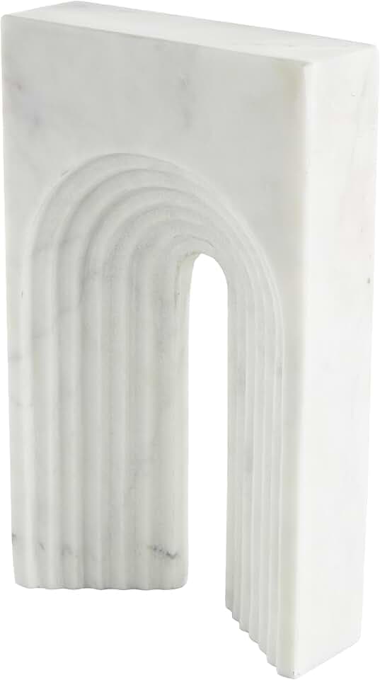 Deco 79 Marble Geometric Decorative Sculpture Rectangular Home Decor Statue with Arched Groove Interior, Accent Figurine 7" x 2" x 11", White