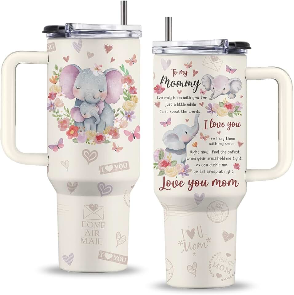 Mom 40oz Tumbler, with Handle & Straw, Stainless Steel Coffee Cup