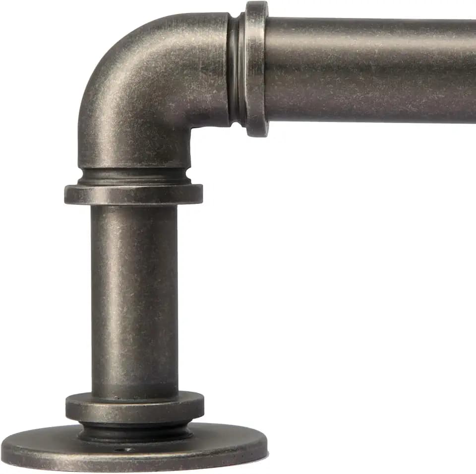 Industrial Curtain Rods 18 to 88 in,Blackout Curtain Rod,Adjustable Length,1 in Diameter Pipe,Wall or Ceiling Mounted,for Bedroom and Living Room (Antique Silver 18” to 88”)