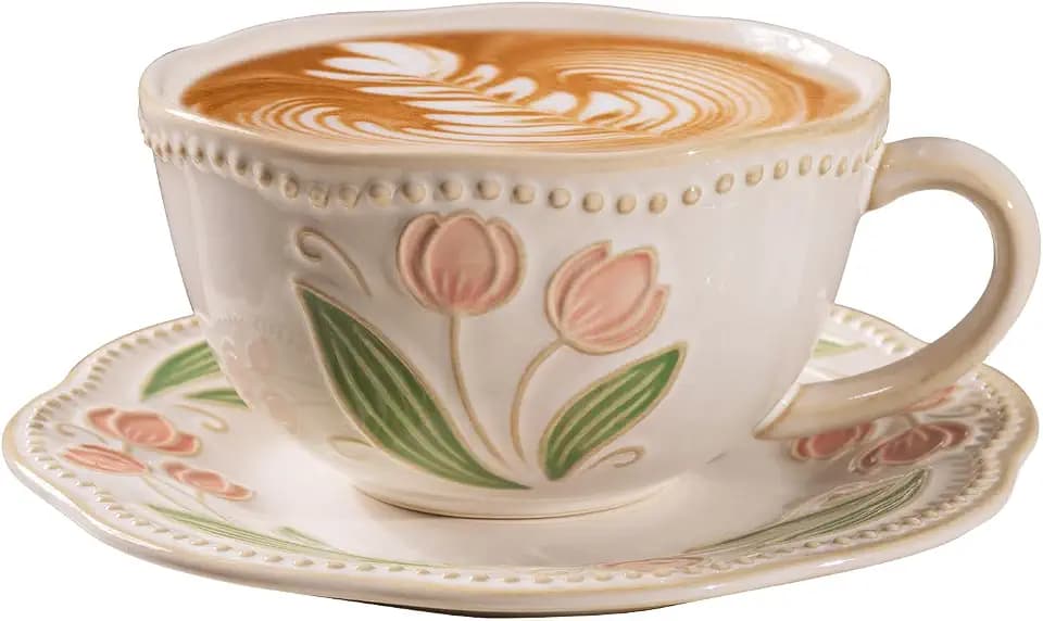 12oz Valley Ceramic Coffee Cup & Saucer Set for Cappuccino Tea Mug