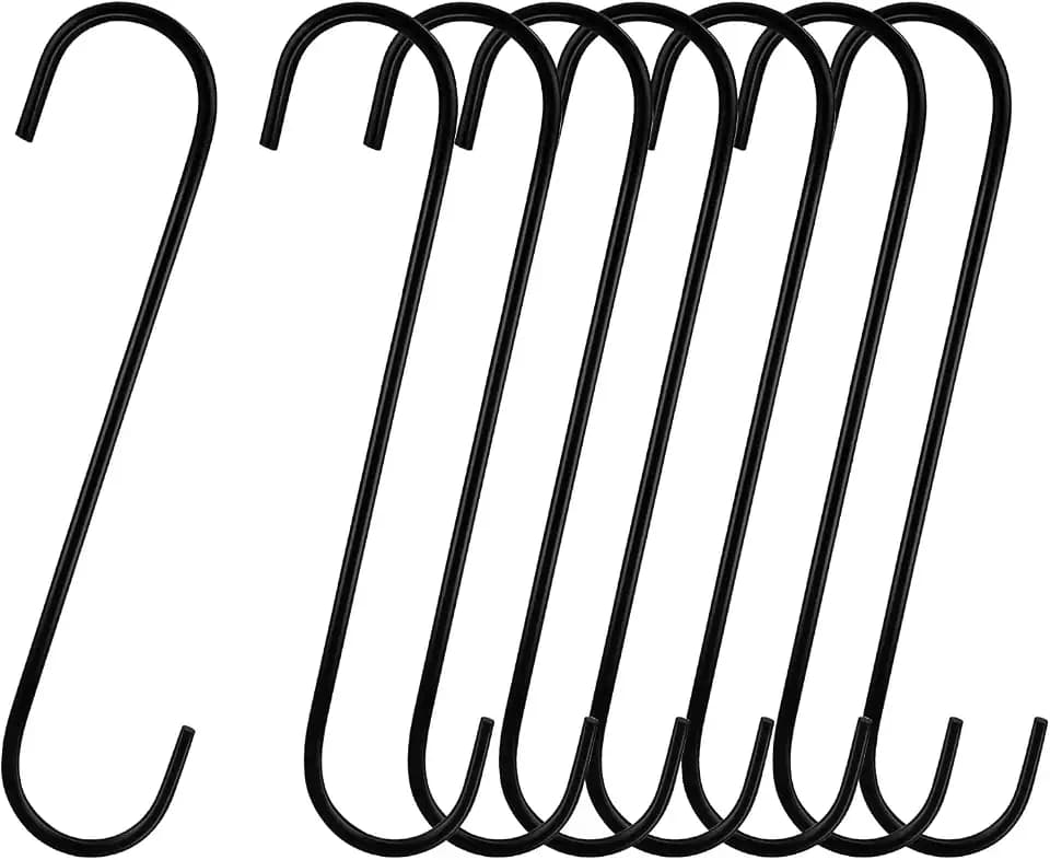 Tmtains 8 Pack Large S Hooks for Hanging Heavy Duty 8 Inch Long S Hooks for Hanging Plants Steel Metal Hanger Black Extension Hook for Closet Hanging Jeans Clothes Bird Feeders Garden Indoor Outdoor