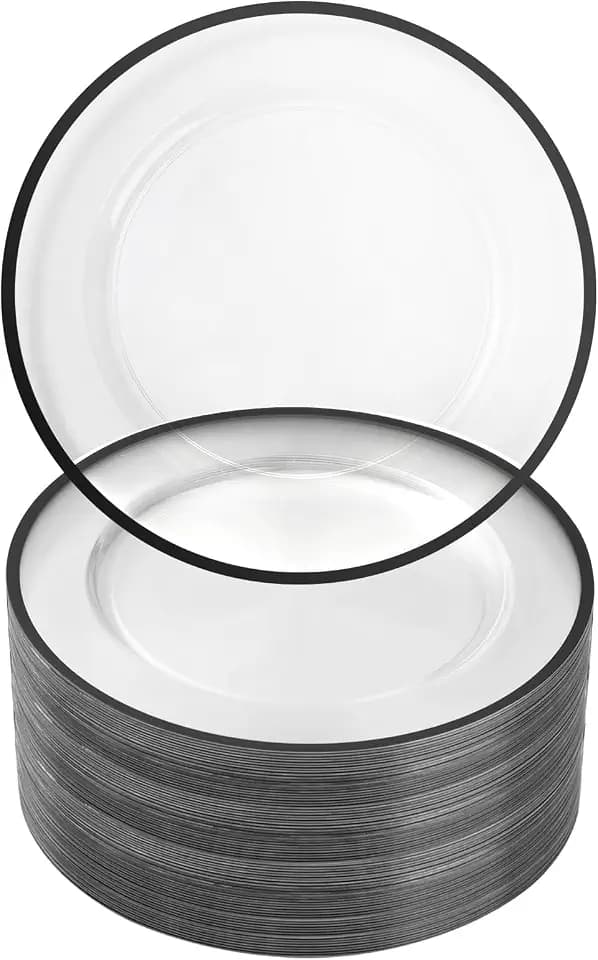 Goodluck 100 Pack 12 Inch Clear Charger Plates with Black Rim