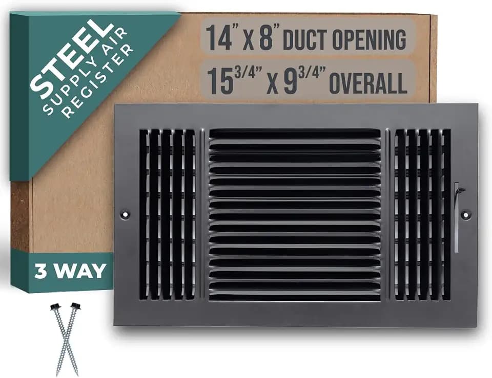 Fits 14x8 Duct Opening 3 Way Steel Air Supply Diffuser by Handua | Register Vent Cover Grill for Sidewall and Ceiling | Black | Outer Dimensions: 15.75" X 9.75"