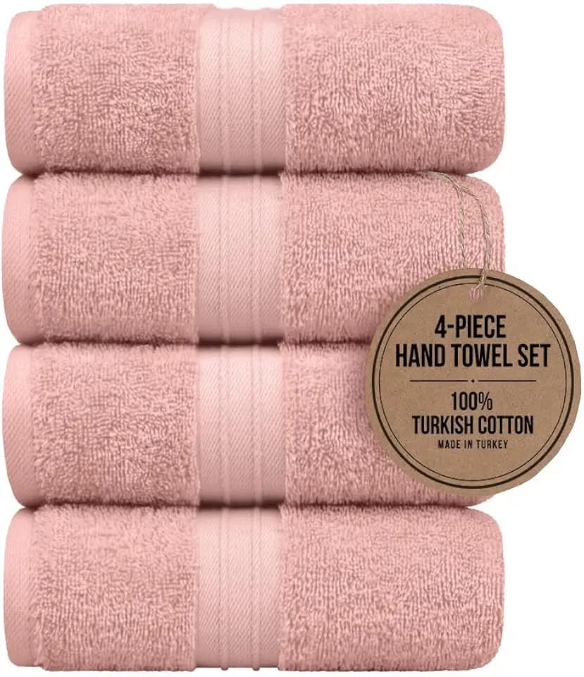 Hand Towels Pack of 4 - Thick & 100% Cotton, Large (16"x 28") Absorbent, Extra Soft, Cute - Versatile, Perfect as Hand Towels for Bathroom, Hotel and Spa Towels - Coral