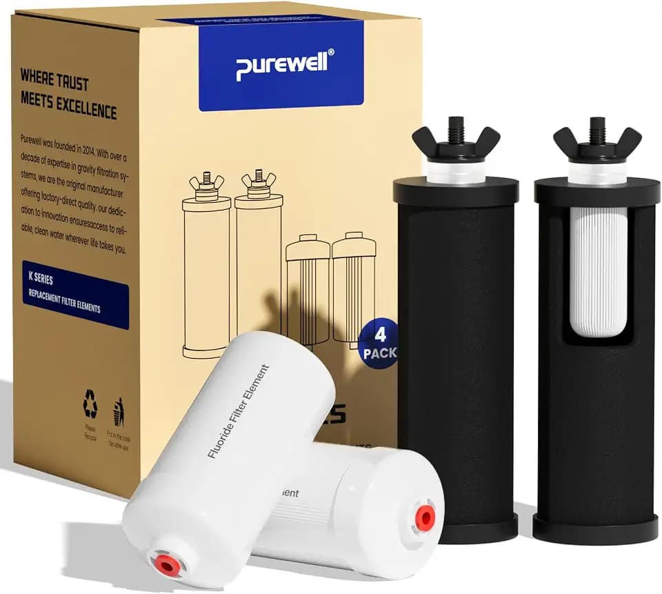 Purewell 8-Stage PF-3&FL-2 Purification Elements Set, Replacement Filters for ProOne® and Berlkey® Filters, ProOne® Big+ or Berlkey® Big+ Water Filter System and Purewell System (4 Pack, K Series)