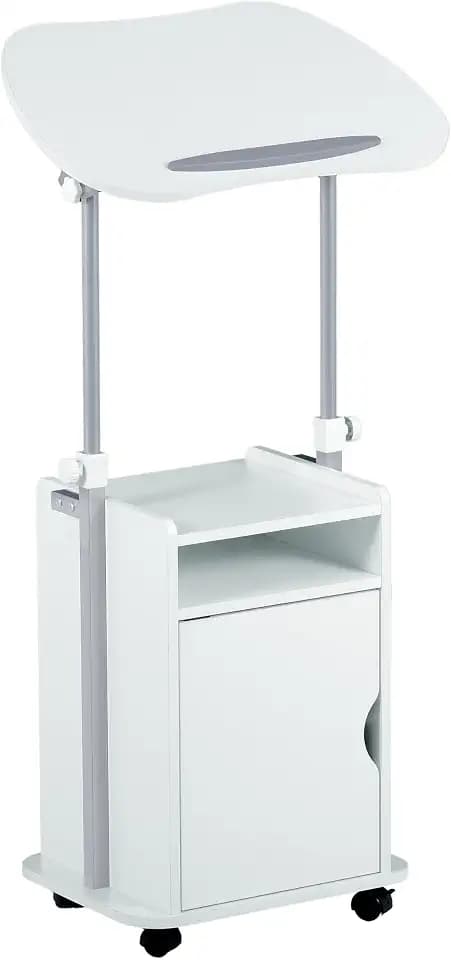 Techni Mobili Adjustable Laptop Cart w/Storage, Rolling Mobile Desk, White