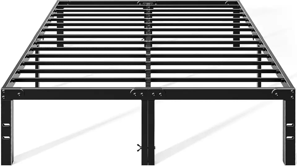 OLIXIS Metal Full Bed Frame - 14in High with Storage Space, No Box Spring Needed with Sturdy Steel Slat Support, 2200LBS Heavy Duty for Easy Assembly, Black for Bedroom
