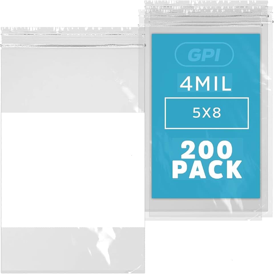 5" x 8" Zip Bags, 200 Pack, 4 Mil Heavy Duty, Write with White Block, GPI