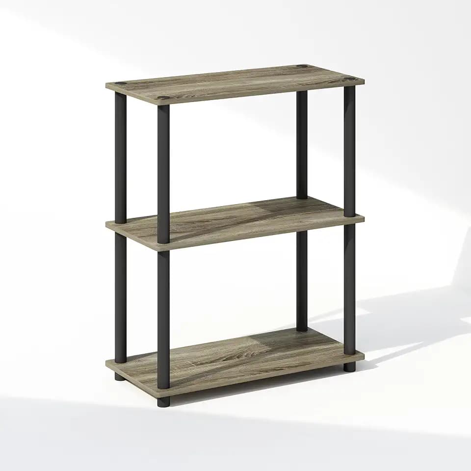 Furinno Turn-N-Tube Book Shelf, 3-Tier Bookshelf, Bookcase with Multipurpose Compact Display Rack, 11.6 x 23.6 x 29.6, for Living Room, Bedroom, Home Office, French Oak/Black