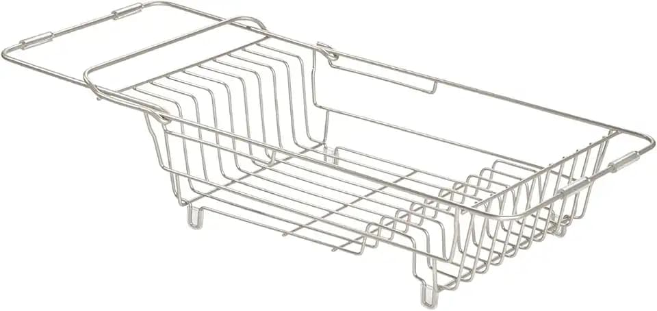 iDesign Classico Kitchen Over-the-Sink Dish Drainer Rack for Drying Glasses, Silverware, Bowls, Plates - Satin
