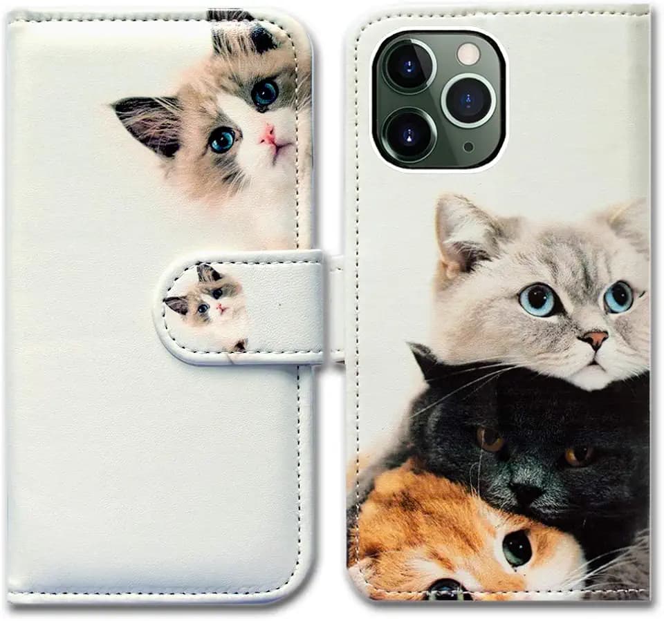 Bcov Schutzhülle für iPhone 11 Pro Max, niedliche braune Katze, Leder, Klappetui, mit Kartenschlitz, Ständer, für iPhone 11 Pro Max