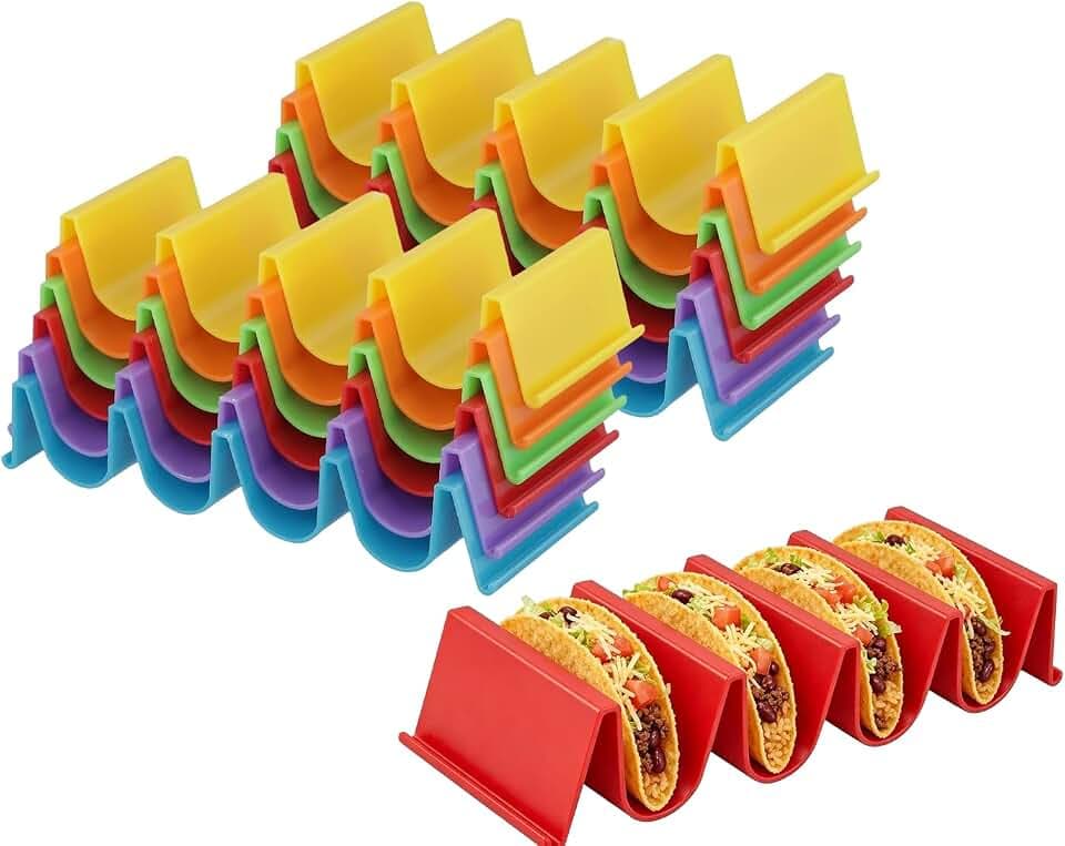 24 Pack Colorful Taco Holder Stand, Large Taco Trays for 4 Tacos Plastics Holder for Home Baking, Party Supplies