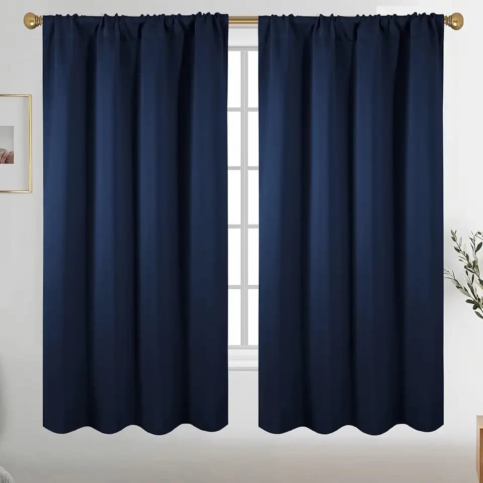 Diraysid Navy Blue Blackout Curtains for Bedroom and Living Room Thermal Insulated Room Darkening Curtains Drapes, 52 x 72 inch, 2 Panels