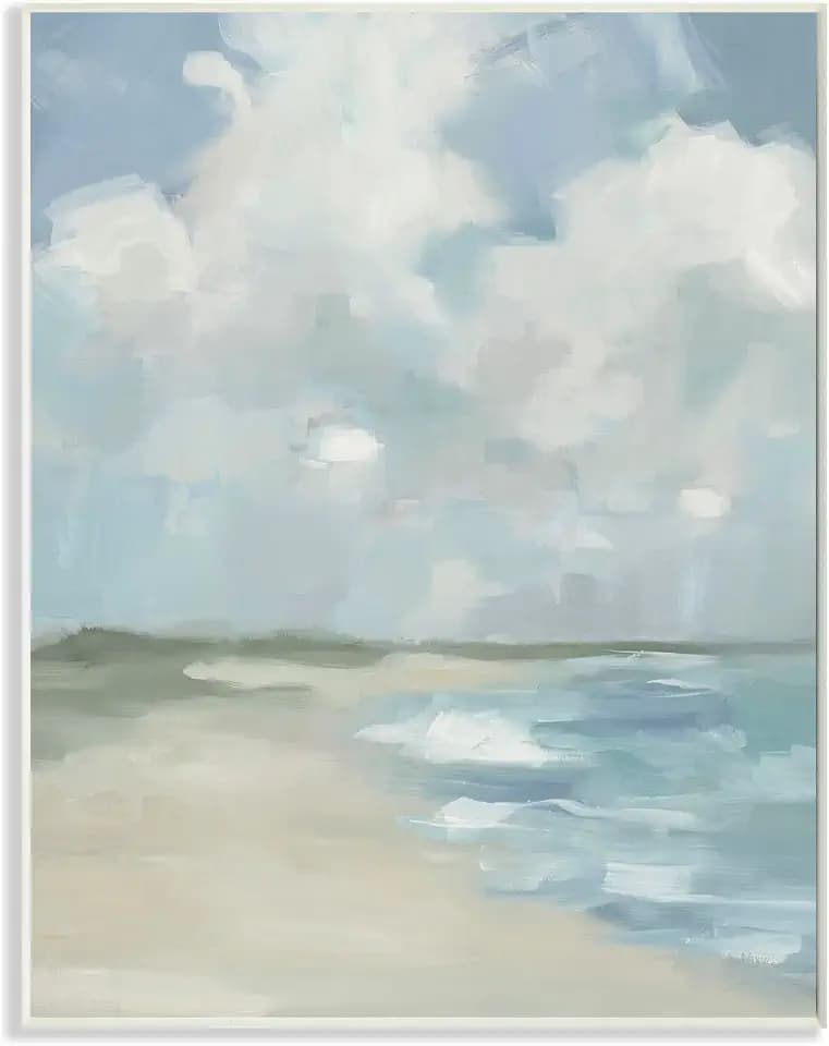 'Impressionist Neutral Blue Green Beach Ocean'| Wall Plaque Art
