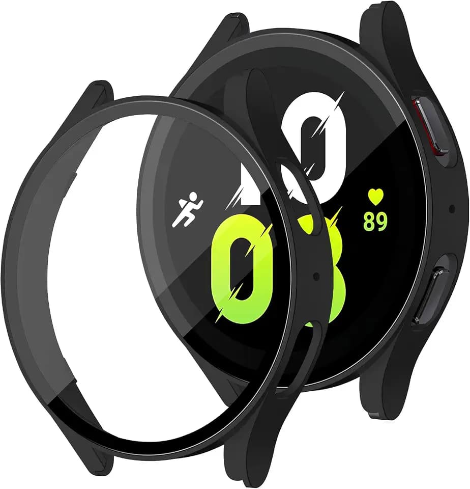 Hartes PC-Gehäuse Mit Displayschutz Aus Gehärtetem Glas Kompatibel Mit Samsung Galaxy Watch 5 Bluetooth 40mm/44mm/LTE 44mm, Anti-Fall Schutzhülle, Schwarz