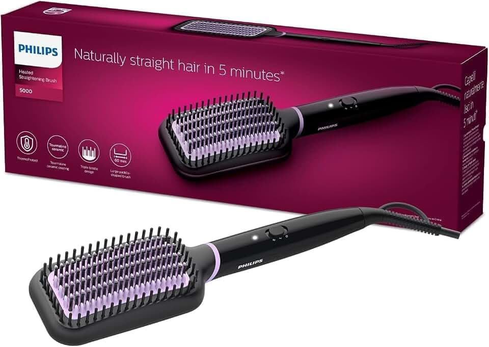 Philips StyleCare Essential Glättbürste BHH880/00 Extra großer Bürstenbereich, ThermoProtect-Technologie, Turmalin-Keramikbeschichtung