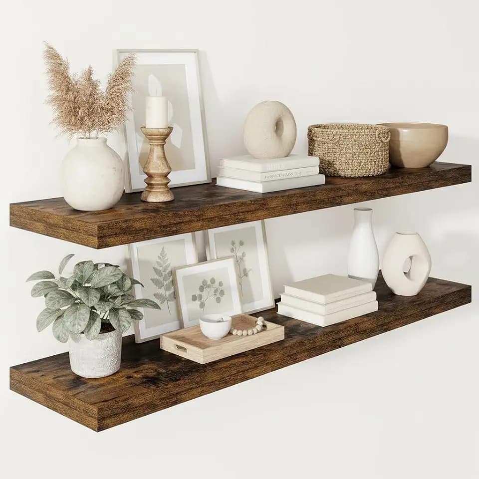 Vivelove Deep Floating Shelves 48x12” Set of 2, Rustic Brown