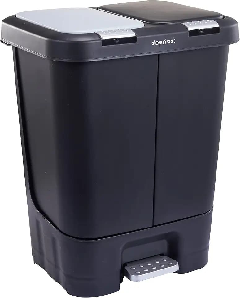 Step N' Sort 2 x 5.5 Gallon, Dual Trash and Recycling Bin with Slow Close Lid,Black,40 Liter,SNS402-B