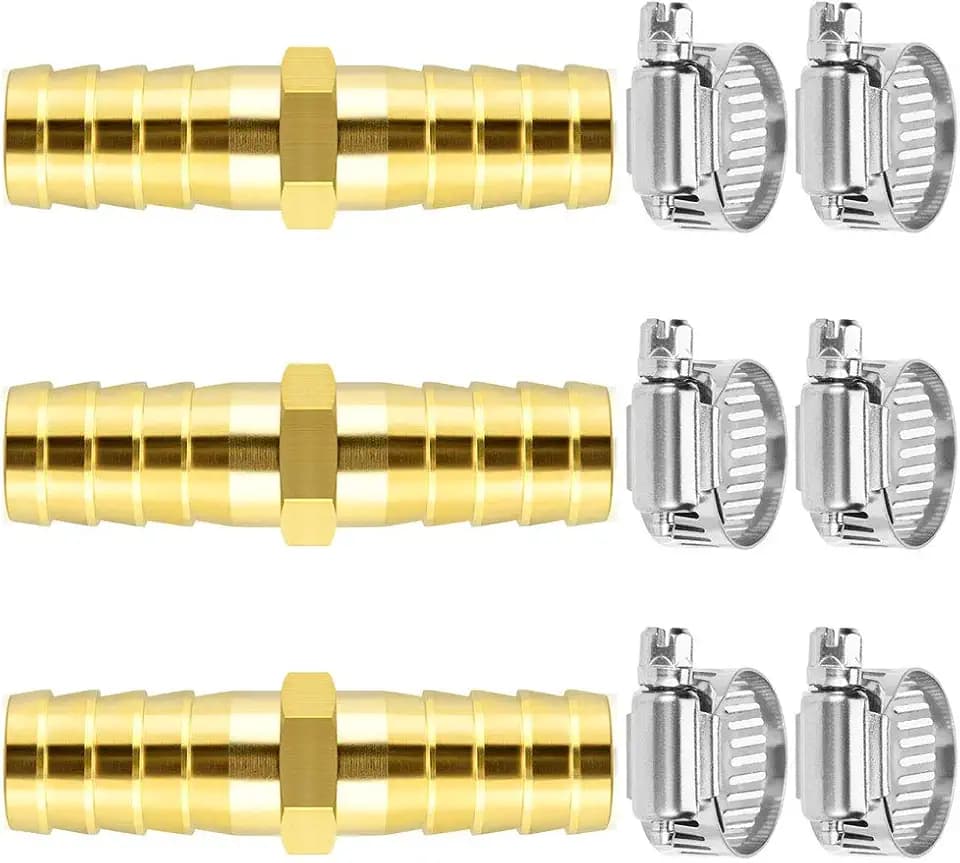 Da by 3 pcs 1/2" (12.5mm) Barb Splicer Mender Hose Brass Barb Fitting with 6 pcs Stainless Steel Pipe Clamps for Water/Fuel/Air