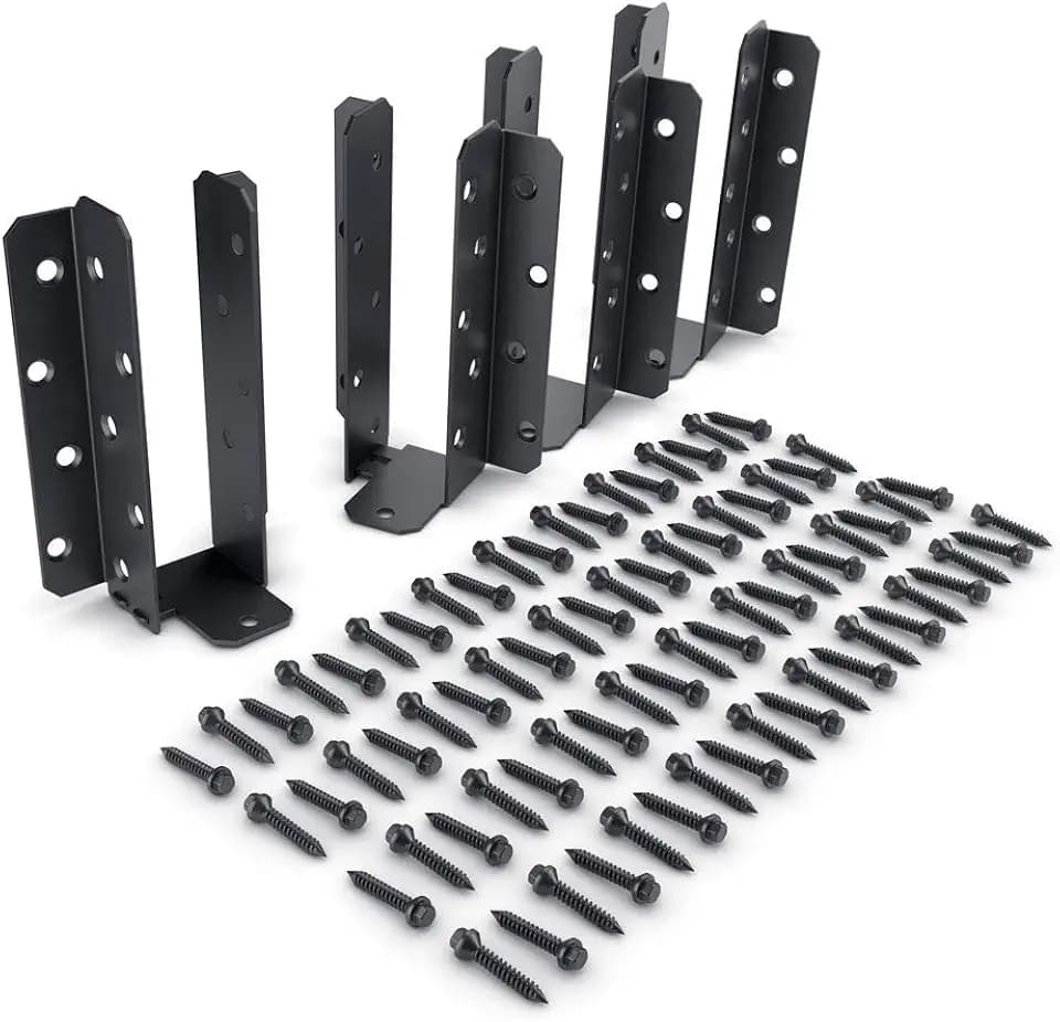 OZCO Ironwood Adjustable Joist Hanger Flush Connectors, 8" - 10", Steel, Powder Coated Finish, Black, 4 Pieces