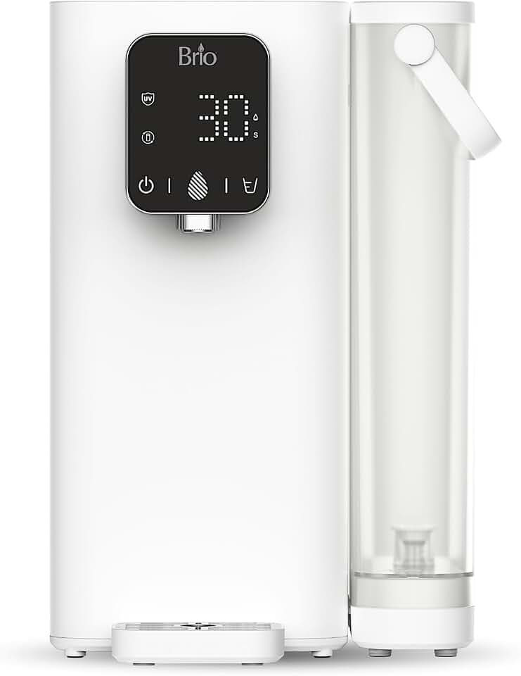 Brio SIMPL W2 Countertop Water Dispenser w/Refillable 2.5L Water Tank, 2-in-1 Sediment & Carbon Filter Included, Room Temp., LED Display w/Touch Buttons, No Plumbing Necessary, White